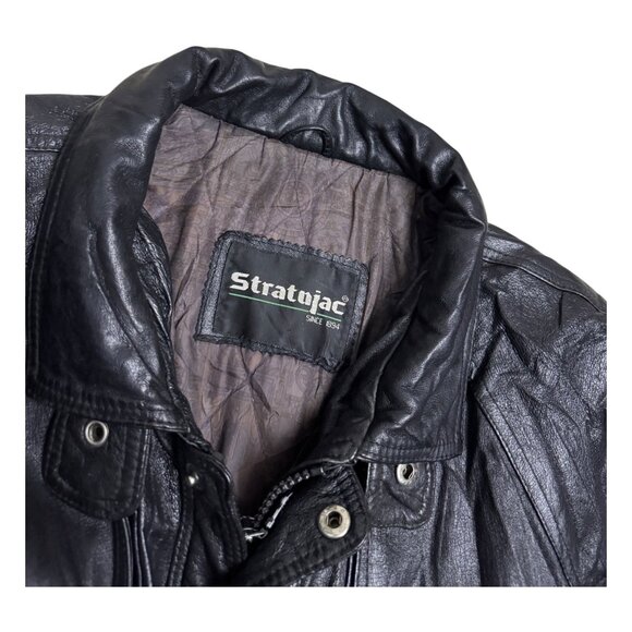 VINTAGE LEATHER Stratojac 90s Retro Genuine Leather Trench Coat Jacket Mens XL - Picture 4 of 7